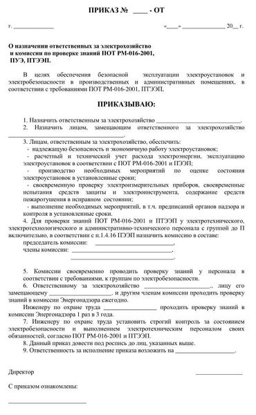  Что входит в обязанности ответственного за электрохозяйство и его заместителя 