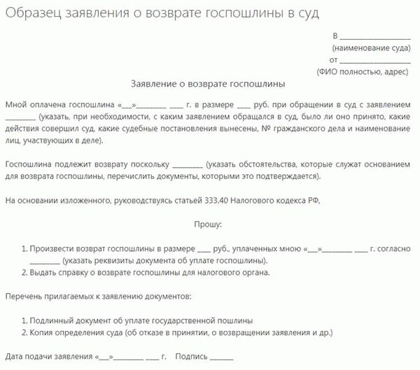 Как оформить заявление на возврат пошлины после отмены искового заявления