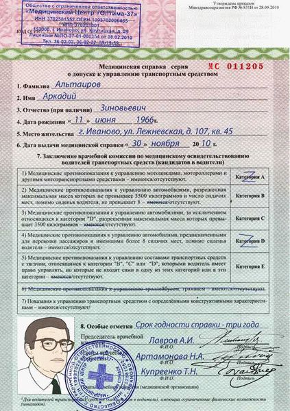 Порядок получения медицинской справки для водителей