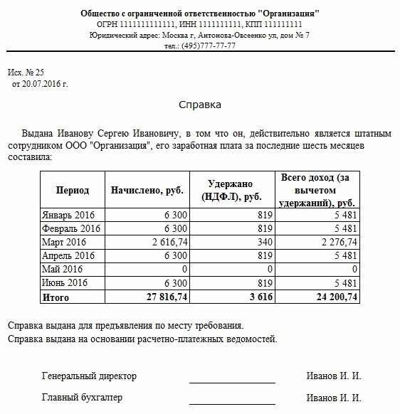 Справка о заработной плате для опеки образец