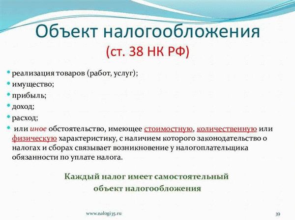 Система налогообложения различных объектов